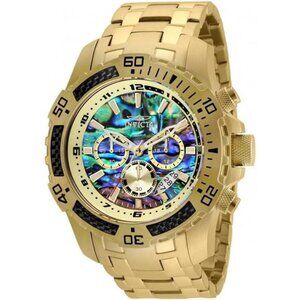 ABALONE FACE INVICTA Pro Diver Scuba Quartz Watch, Gold, 25094